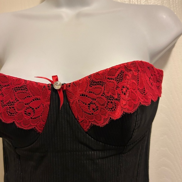 Sm Pinstripe and Red lace Corset - Picture 1 of 14